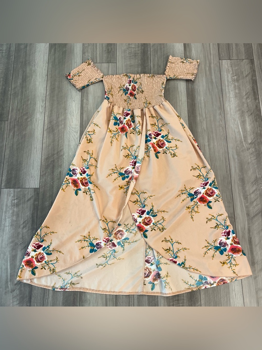 SHEIN Curve Off The Shoulder Floral Smocked Maxi Dress